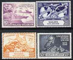 Malaya - Selangor 1949 KG6 75th Anniversary of Universal Postal Union set of 4 mounted mint, SG 111-16, stamps on , stamps on  stamps on , stamps on  stamps on  kg6 , stamps on  stamps on  upu , stamps on  stamps on 