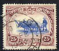 Malaya - Kedah 1921-32 Ploughing 25c Script used SG33a, stamps on , stamps on  stamps on malaya - kedah 1921-32 ploughing 25c script used sg33a