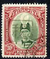 Malaya - Kedah 1937 Sultan 30c used SG63, stamps on , stamps on  stamps on malaya - kedah 1937 sultan 30c used sg63