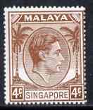 Singapore 1948-52 KG6 4c brown P18 unmounted mint SG19, stamps on , stamps on  stamps on , stamps on  stamps on  kg6 , stamps on  stamps on 