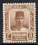 Malaya - Trengganu 1921-41 Sultan 3c brown mounted mint SG 29, stamps on , stamps on  stamps on malaya - trengganu 1921-41 sultan 3c brown mounted mint sg 29