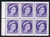 Canada 1954-62 QEII 4c Booklet pane of 6 unmounted mint SG466a, stamps on , stamps on  stamps on booklet - canada 1954-62 qeii 4c booklet pane of 6 unmounted mint sg466a