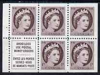 Canada 1954-62 QEII 1c Booklet panes 5 stamps plus label unmounted mint SG463a, stamps on , stamps on  stamps on booklet - canada 1954-62 qeii 1c booklet panes 5 stamps plus label unmounted mint sg463a