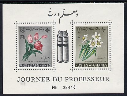 Afghanistan 1961 Teachers Day (Flowers & Books) perf m/sheet unmounted mint, stamps on , stamps on  stamps on education    flowers    literature       books    tulips