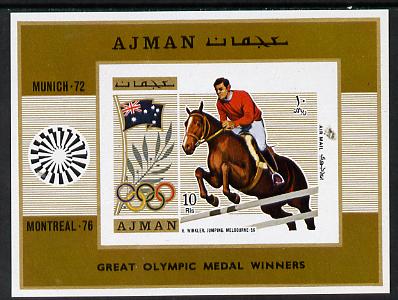 Ajman 1971 Olympics (Show Jumping 1956) imperf m/sheet unmounted mint (Mi BL 327B) , stamps on , stamps on  stamps on horses  olympics   sport        show-jumping