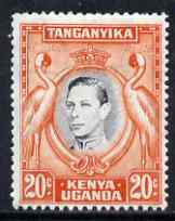 Kenya, Uganda & Tanganyika 1938-54 KG6 Crowned Cranes 20c P13.25 x 13.75 mounted mint SG139b, stamps on birds, stamps on  kg6 , stamps on 