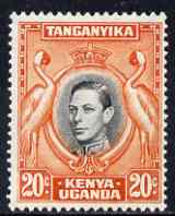 Kenya, Uganda & Tanganyika 1938-54 KG6 Crowned Cranes 20c deeper shade P13.25 x 13.75 mounted mint SG139ba, stamps on birds, stamps on  kg6 , stamps on 