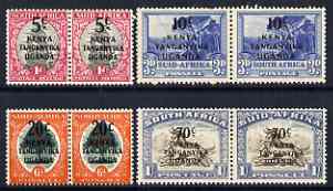 Kenya, Uganda & Tanganyika 1941-42 Surch set of 4 horiz pairs mounted mint SG151-54, stamps on 