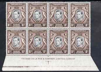 Kenya, Uganda & Tanganyika 1938-54 KG6 Crowned Cranes 1c black & chocolate imprint block of 8 with 'value retouch' unmounted mint SG131ag, stamps on , stamps on  stamps on , stamps on  stamps on  kg6 , stamps on  stamps on 