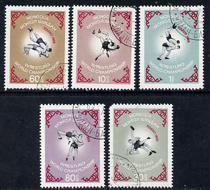 Mongolia 1966 Wrestling World Championships perf set of 5 cto used, SG 405-09, stamps on sport, stamps on wrestling