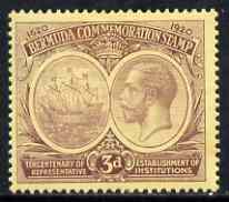 Bermuda 1920-21 KG5 Tercentenary (1st issue) 3d purple on yellow m/m, SG 62, stamps on , stamps on  kg5 , stamps on 