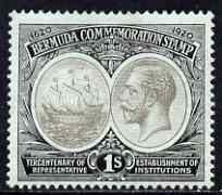 Bermuda 1920-21 KG5 Tercentenary (1st issue) 1s black on blue-green m/m, SG 64