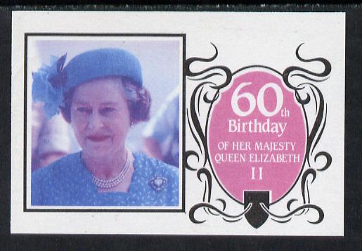 St Lucia 1986 Queen's 60th Birthday $3.50 imperf proof in red, blue and black only printed on art paper on back of publicity poster for a book (some minor soiling) ex Format archives, stamps on royalty        60th birthday