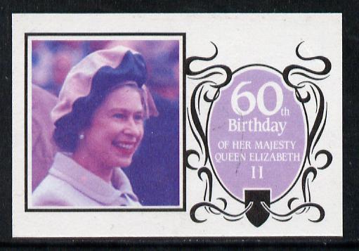 Tuvalu - Nanumaga 1986 Queens 60th Birthday $1.75 imperf proof in red, blue and black only printed on art paper on back of publicity poster for a book (some minor soiling..., stamps on royalty        60th birthday