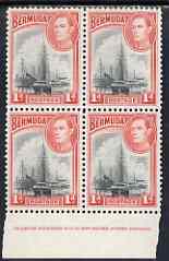 Bermuda 1938-52 KG6 Ships in Hamilton Harbour 1d in unmounted mint full imprint block of 4, SG 110, stamps on , stamps on  stamps on , stamps on  stamps on  kg6 , stamps on  stamps on 