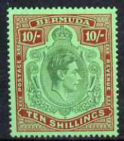 Bermuda 1938-53 KG6 10s green & deep lake on pale emerald fine mounted mint from first printing, SG 119, stamps on , stamps on  kg6 , stamps on 