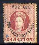 Grenada 1881 QV 2 1/2d rose-lake, SG 22, showing broken 'NY' of Penny in overprint - stamp condition a little poor, stamps on , stamps on  stamps on , stamps on  stamps on  qv , stamps on  stamps on 