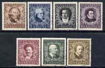 Austria 1922 Musicians Fund set of 7 fine used, SG 519-25 cat 9+, stamps on 