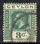 Ceylon 1912-25 KG5 3c green key plate with white flaw running down nape of Kings neck, used, stamps on , stamps on  kg5 , stamps on 
