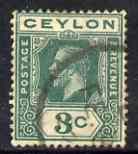 Ceylon 1912-25 KG5 3c green key plate with white flaw running down nape of King's neck, used, stamps on , stamps on  stamps on , stamps on  stamps on  kg5 , stamps on  stamps on 