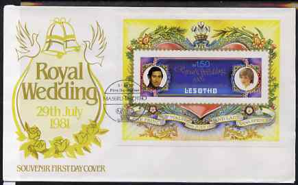 Lesotho 1981 Royal Wedding imperf m/sheet on illustrated cover with first day cancel, SG MS 454var, stamps on royalty, stamps on diana, stamps on charles, stamps on 