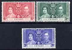 Ceylon 1937 KG6 Coronation set of 3 unmounted mint, SG 383-85, stamps on , stamps on  kg6 , stamps on 