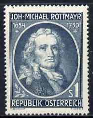 Austria 1954 Birth Tercentenary of Rottmayr von Rosenbrunn (painter) 1s green m/mint, SG1263, stamps on 