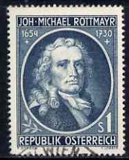 Austria 1954 Birth Tercentenary of Rottmayr von Rosenbrunn (painter) 1s green fine used, SG1263, stamps on 