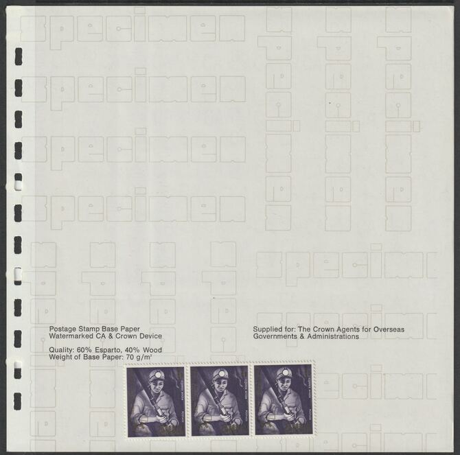 Crown Agents - Paper sample used for Postage stamps Watermarked Crown CA with example and technical details, minor wrinkles but extremely rare, sheet size approximately 200 x 200 mm - ex Wiggins Teape, stamps on 