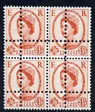 Great Britain 1952-67 Wilding 4.5d mounted mint block of 4 with double perfs, interesting forgery, stamps on 