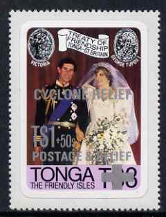 Tonga 1982 Cyclone Relief opt on self-adhesive R Wedding unmounted mint, SG 808 (blocks or gutter pairs pro rata), stamps on , stamps on  stamps on disasters, stamps on  stamps on environment, stamps on  stamps on royalty, stamps on  stamps on weather, stamps on  stamps on royalty, stamps on  stamps on diana, stamps on  stamps on charles, stamps on  stamps on , stamps on  stamps on self adhesive