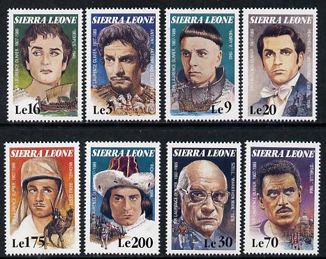 Sierra Leone 1990 Sir Laurence Olivier (Actor) commemoration  set of 8 unmounted mint, SG 1439-46*, stamps on personalities, stamps on entertainments, stamps on theatre, stamps on shakespeare, stamps on literature, stamps on films, stamps on cinema