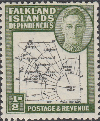 Falkland Islands Dependencies 1946-49 KG6 Thick Maps 1/2d unmounted mint SG G1, stamps on , stamps on  stamps on , stamps on  stamps on  kg6 , stamps on  stamps on maps  