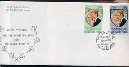 Gilbert & Ellice Islands 1973 Royal Wedding set of 2 on commem cover with first day cancel, stamps on , stamps on  stamps on royalty, stamps on  stamps on anne & mark