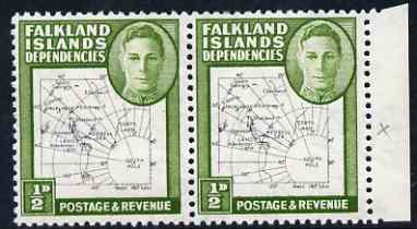 Falkland Islands Dependencies 1946-49 KG6 Thin Maps 1/2d horiz pair one stamp with dot on T variety, unmounted mint but tiny mark on one, SG G9var, stamps on , stamps on  kg6 , stamps on 