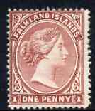 Falkland Islands 1885-91 QV 1d pale claret CA wmk s/ways mounted mint SG7, stamps on , stamps on  stamps on , stamps on  stamps on  qv , stamps on  stamps on 