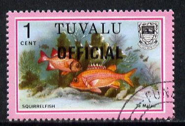 Tuvalu 1981 Official opt on 1c Squirrelfish (litho opt) SG O1a fine used and unpriced as such plus normal with typo opt (gutter pairs pro rata), stamps on , stamps on  stamps on fish, stamps on  stamps on marine-life