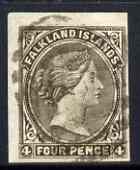 Falkland Islands 1885-91 QV 4d pale grey-black CA wmk s/ways imperf with 2 extremely large & 2 modest margins used SG9var (imperf not recorded on this value), stamps on , stamps on  qv , stamps on 