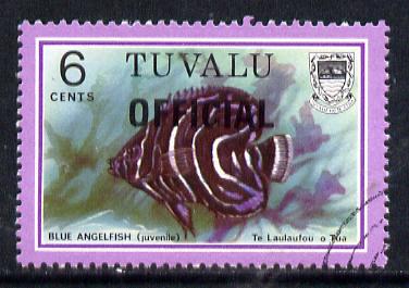 Tuvalu 1981 Official opt on 6c Angelfish (litho opt) SG O5a fine used (gutter pairs pro rata), stamps on , stamps on  stamps on fish, stamps on  stamps on marine-life