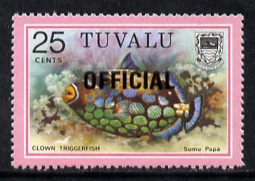 Tuvalu 1981 Official opt on 25c Clown Triggerfish (Typo opt) SG O10 (gutter pairs pro rata), stamps on fish, stamps on marine-life