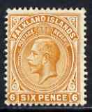 Falkland Islands 1912-20 KG5 MCA 6d orange mounted mint SG64/b, stamps on , stamps on  kg5 , stamps on 