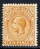 Falkland Islands 1912-20 KG5 MCA 6d orange mounted mint SG64/b, stamps on , stamps on  kg5 , stamps on 