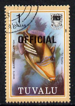 Tuvalu 1981 Official opt on $1 Triggerfish (litho opt) SG O17a fine used (gutter pairs pro rata), stamps on , stamps on  stamps on fish, stamps on  stamps on marine-life