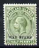 Falkland Islands 1912-20 KG5 War Tax 1/2d green mounted mint SG70/b, stamps on , stamps on  kg5 , stamps on 