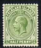 Falkland Islands 1921-28 KG5 1/2d green Script mounted mint SG73/a, stamps on , stamps on  stamps on , stamps on  stamps on  kg5 , stamps on  stamps on 
