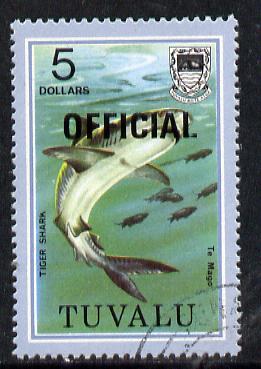 Tuvalu 1981 Official opt on $5 Tiger Shark (litho opt) SG O19a fine used (gutter pairs pro rata), stamps on , stamps on  stamps on marine life, stamps on  stamps on fish, stamps on  stamps on sharks