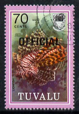 Tuvalu 1981 Official opt on 70c Lionfish (litho opt) SG O16a fine used (gutter pairs pro rata), stamps on fish, stamps on marine-life