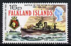 Falkland Islands 1974 35th Anniversary of Battle of the River Plate 16p with wmk Crown to right of CA unmounted mint, SG 310w, stamps on , stamps on  stamps on falkland islands 1974 35th anniversary of battle of the river plate 16p with wmk crown to right of ca unmounted mint, stamps on  stamps on  sg 310w