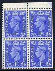 Great Britain 1950-52 KG6 1d light ultramarine booklet pane of 4 unmounted mint selvedge at top, wmk upr SG spec QB16, stamps on , stamps on  stamps on , stamps on  stamps on  kg6 , stamps on  stamps on 