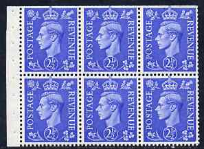 Great Britain 1941-42 KG6 2.5d light ultramarine booklet pane of 6 with upright watermark unmounted mint SG spec QB33, stamps on , stamps on  kg6 , stamps on 